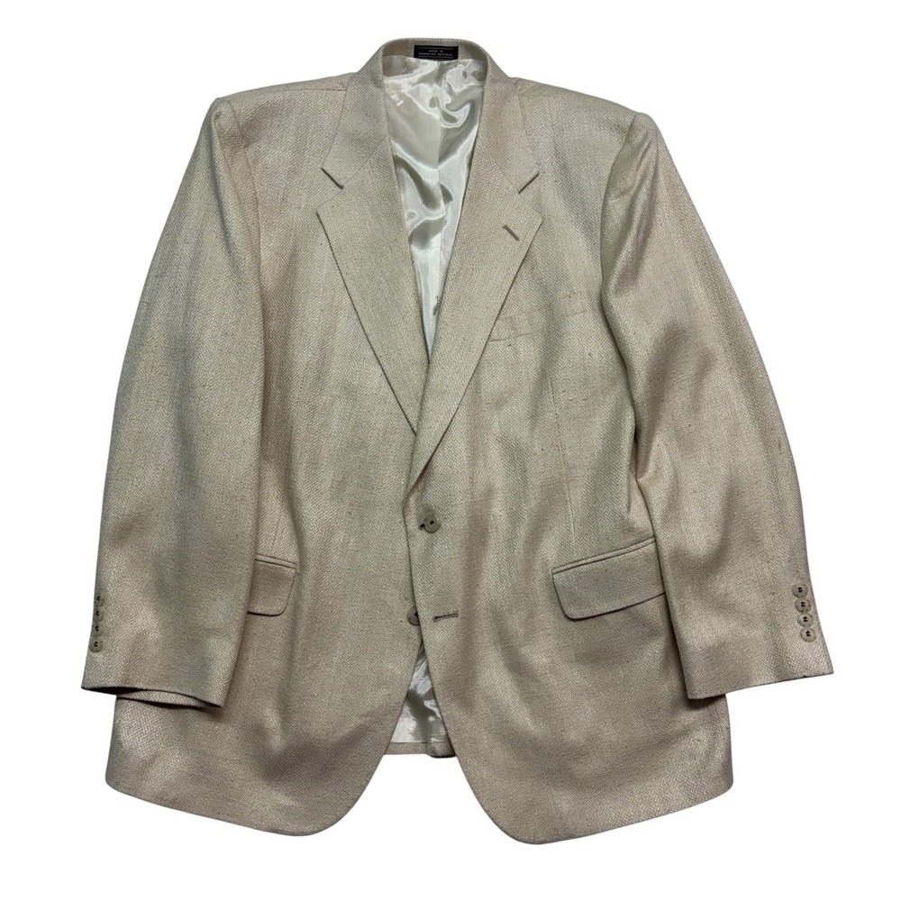 NEW vtg Barrington 46R Cream Ivory 100% Silk Blazer Jacket Sport Suit Coat Mens